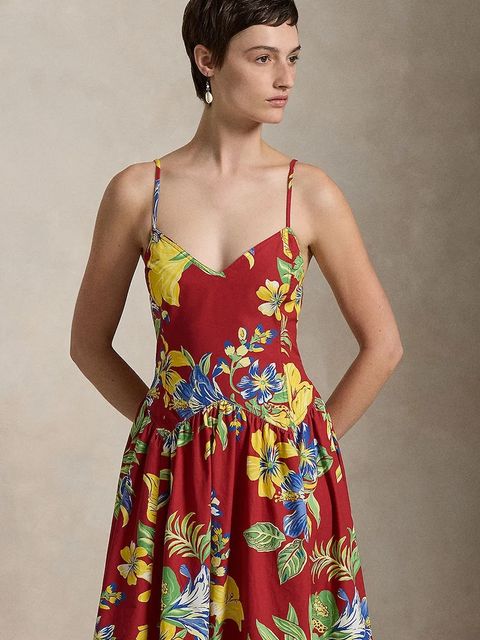 Polo Ralph Lauren sukienka bawełniana kolor czerwony midi rozkloszowana 211959920