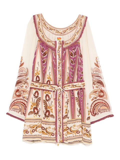 FARM Rio floral tie-waist mini dress - Neutrals - zdjęcie produktu nr 1