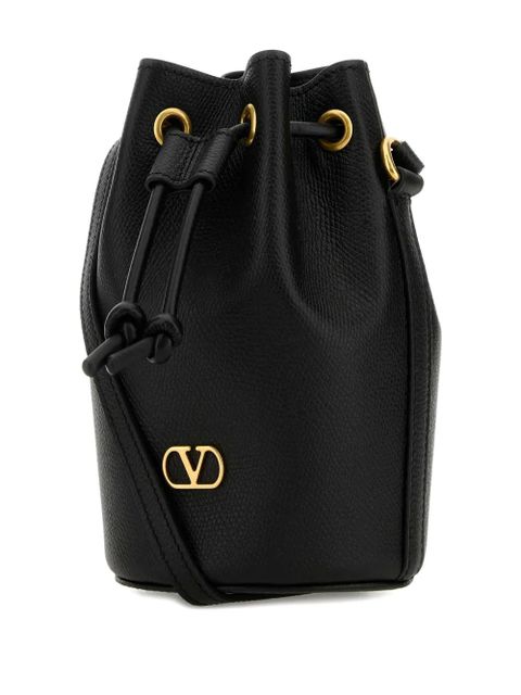 Valentino Garavani V-logo drawstring leather bucket bag - Black - zdjęcie produktu nr 2