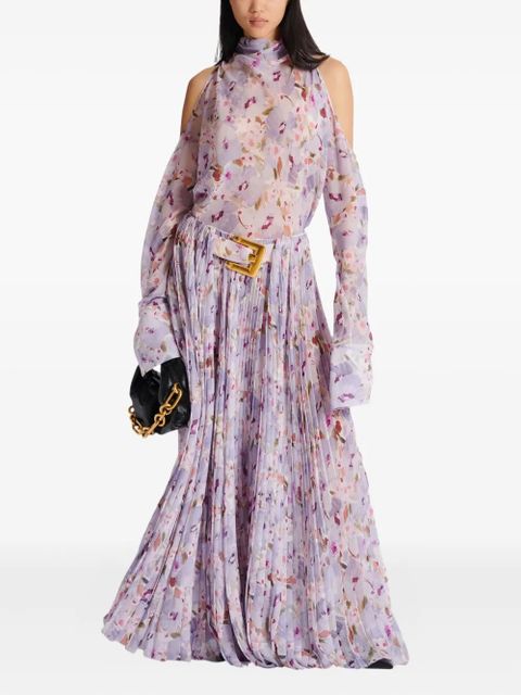 Balmain flower-print pleated skirt - Purple - zdjęcie produktu nr 2