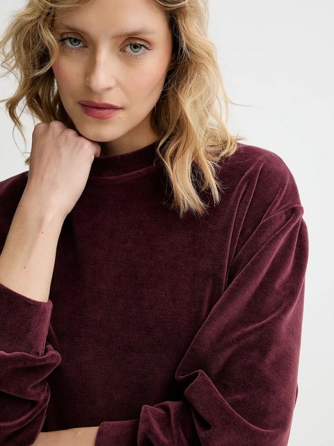Answear.LAB bluza welurowa damska kolor bordowy gładka