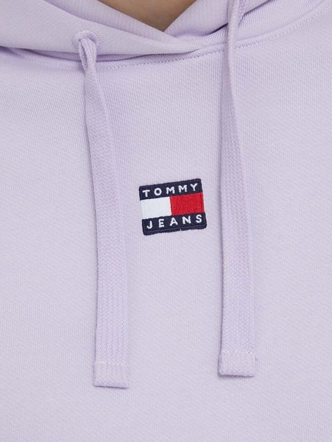 Tommy Jeans bluza bawełniana damska kolor fioletowy z kapturem z aplikacją DW0DW17326