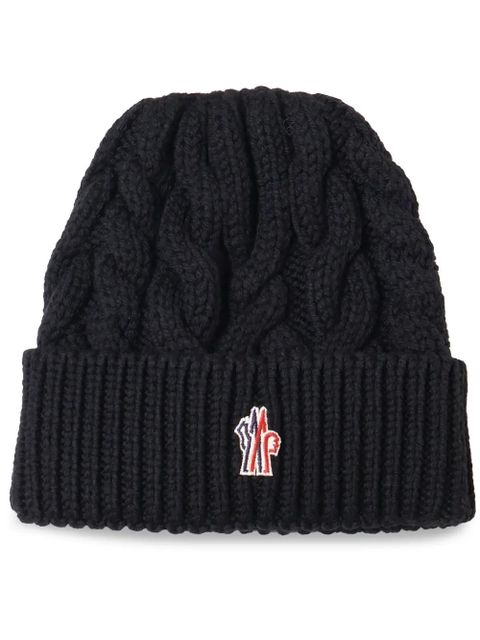 Moncler Grenoble logo patch wool beanie - Black - zdjęcie produktu nr 1