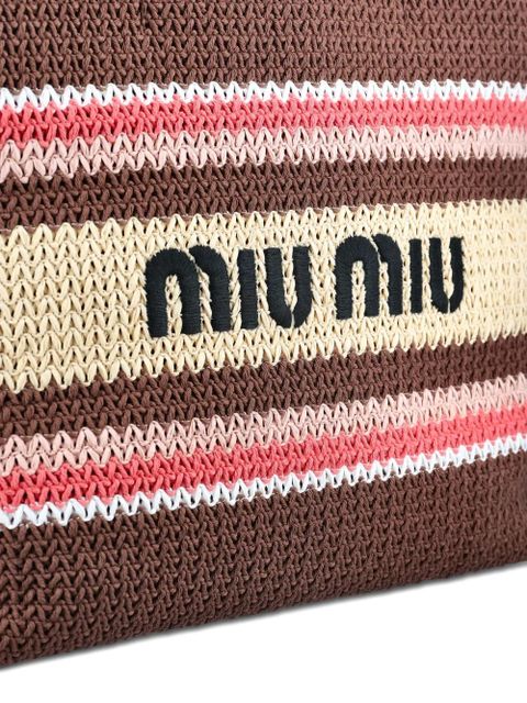 Miu Miu striped woven tote bag - Brown