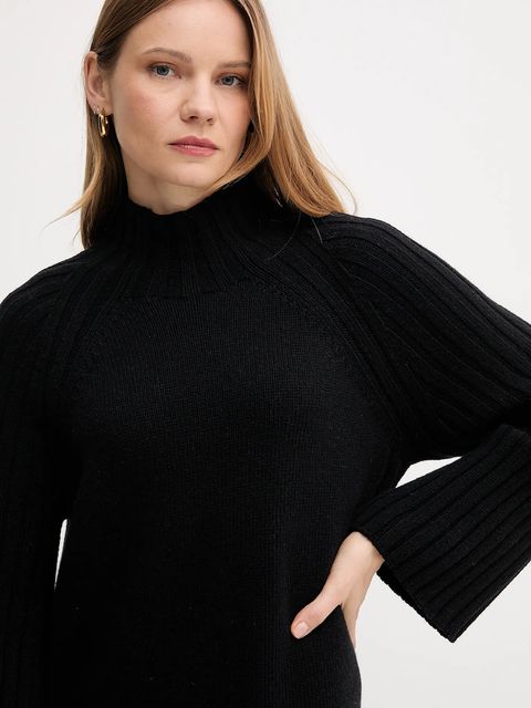 Barbour sukienka z wełną VERA kolor czarny midi prosta LDR0940