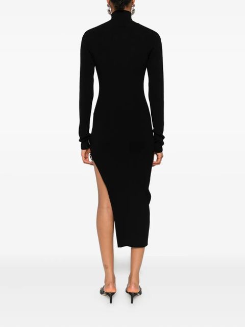 Blumarine ribbed turtleneck buckle-detail asymmetric party dress - Black