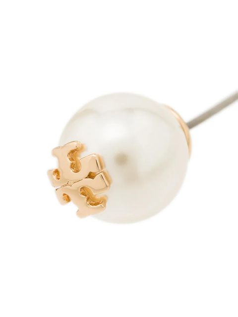 Tory Burch logo-plaque pearl stud earrings - Gold
