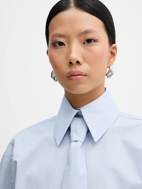 Karl Lagerfeld koszula bawełniana damska kolor niebieski relaxed z kołnierzykiem klasycznym B1W11002