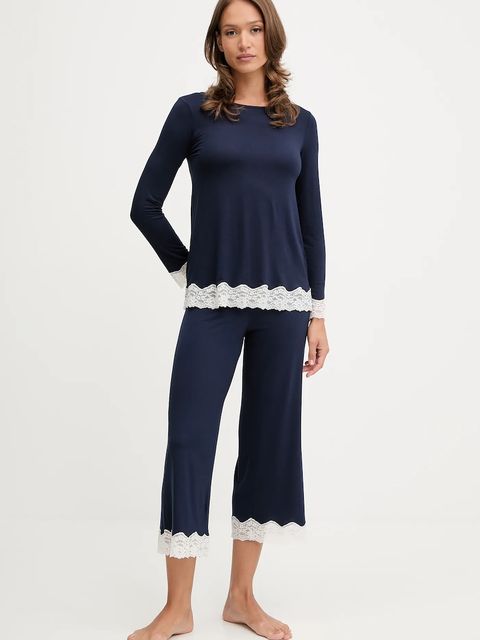 United Colors of Benetton longsleeve piżamowy kolor granatowy 3Z123M07X