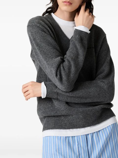 Miu Miu intarsia-logo V-neck sweater - Grey