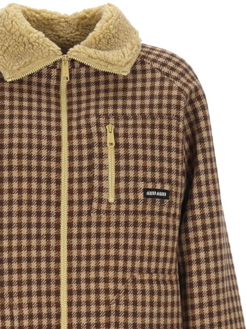 Miu Miu gingham check sherpa collar jacket - Brown
