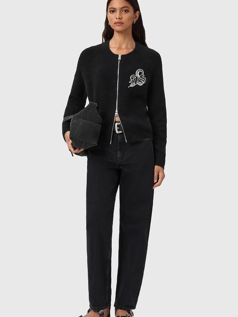 AllSaints kardigan z dodatkiem wełny JAQUELINE kolor czarny W042KD