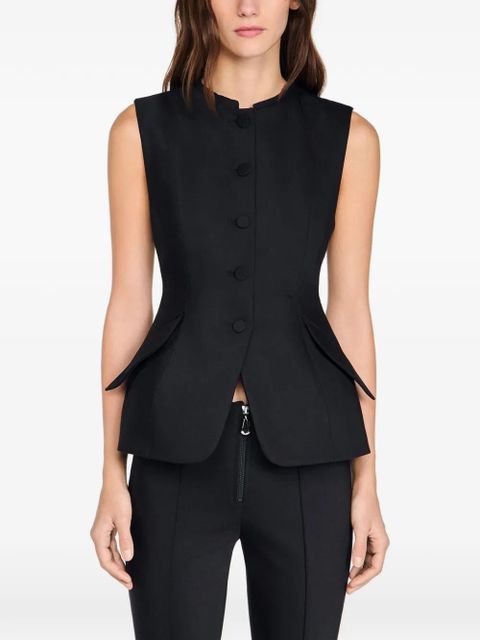 SANDRO Peplum buttoned front-pocket gilet - Black