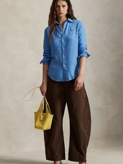 Polo Ralph Lauren koszula lniana kolor niebieski relaxed z kołnierzykiem klasycznym 211970730