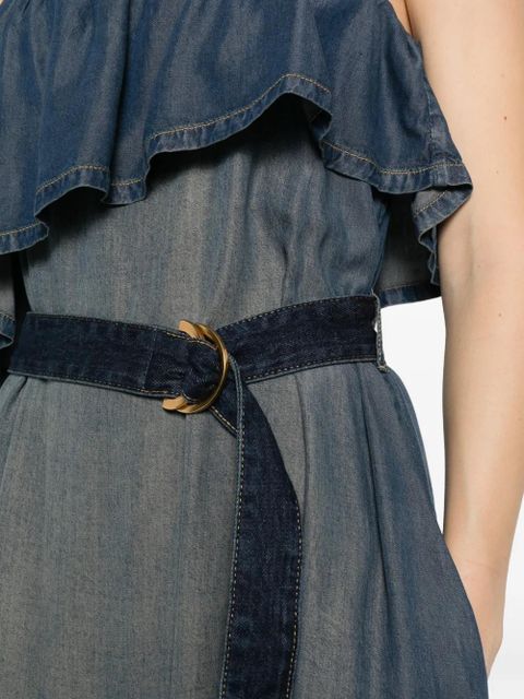 PINKO ruffled belted denim maxi dress - Blue