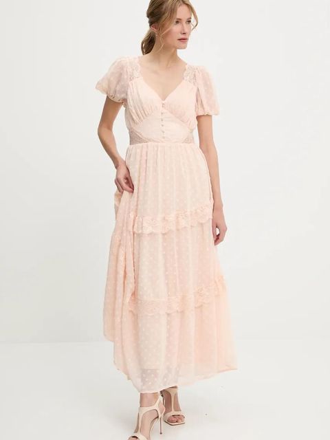 Answear.LAB sukienka kolor beżowy maxi rozkloszowana