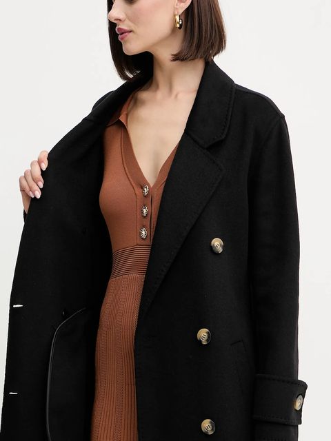 Fracomina płaszcz z wełną kolor czarny FR25WC1001W80201