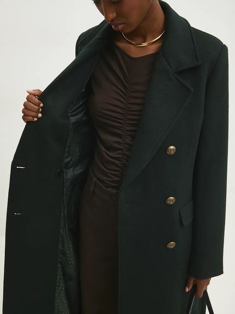 Answear.LAB płaszcz wełniany kolor zielony przejściowy dwurzędowy