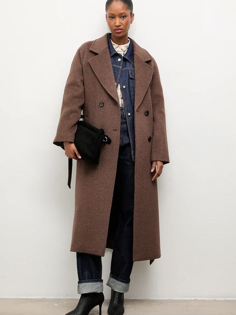 Answear.LAB płaszcz wełniany kolor brązowy przejściowy dwurzędowy