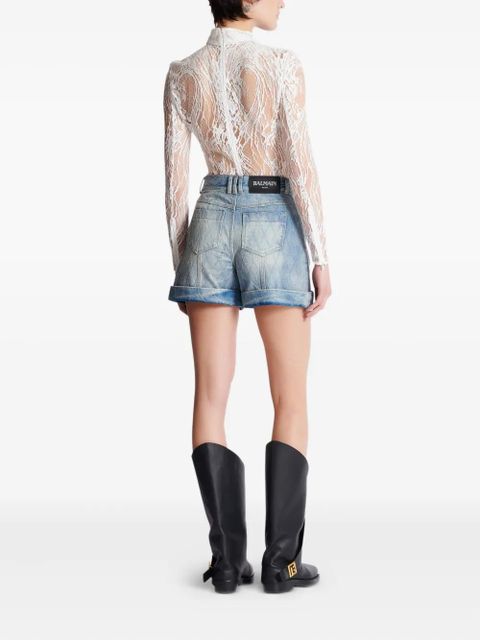 Balmain long-sleeved lace body - White