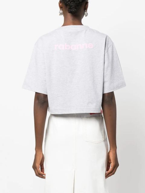 Rabanne logo-print cropped T-shirt - Grey