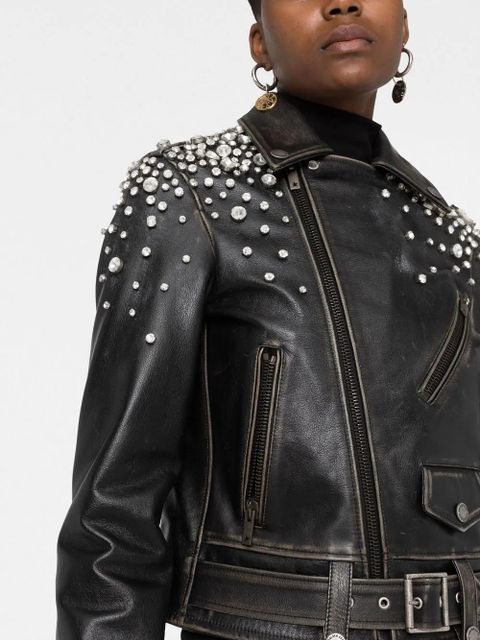 Golden Goose crystal-embellished leather jacket - Black