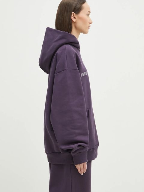 Pangaia bluza bawełniana kolor fioletowy z kapturem z nadrukiem 10001740