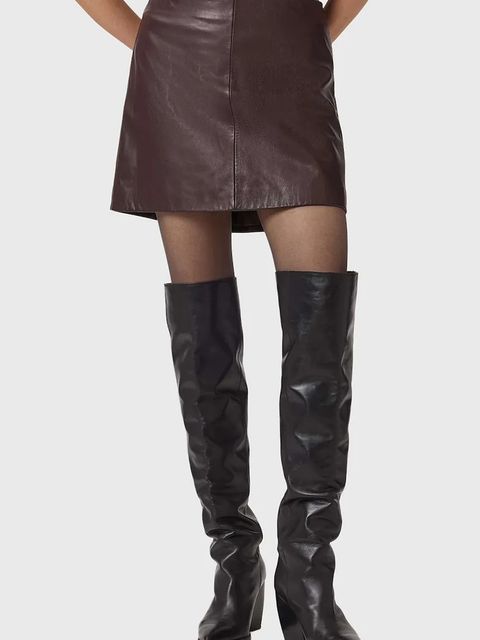 AllSaints spódnica skórzana RENAI kolor bordowy mini rozkloszowana W020RB - zdjęcie produktu nr 1