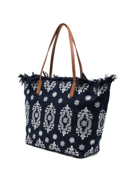 MC2 Saint Barth fringed-detail floral-embroidery tote bag - Blue