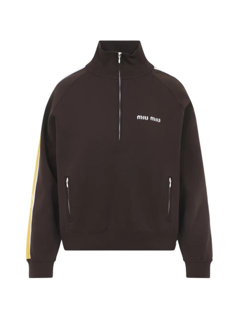 Miu Miu half-zip striped-detail sweatshirt - Brown - zdjęcie produktu nr 1