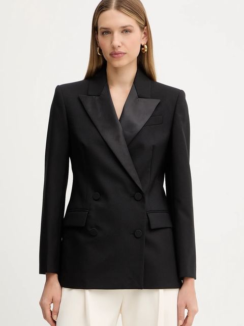 Weekend Max Mara marynarka wełniana BRIGIDA kolor czarny dwurzędowa gładka 2525046013600