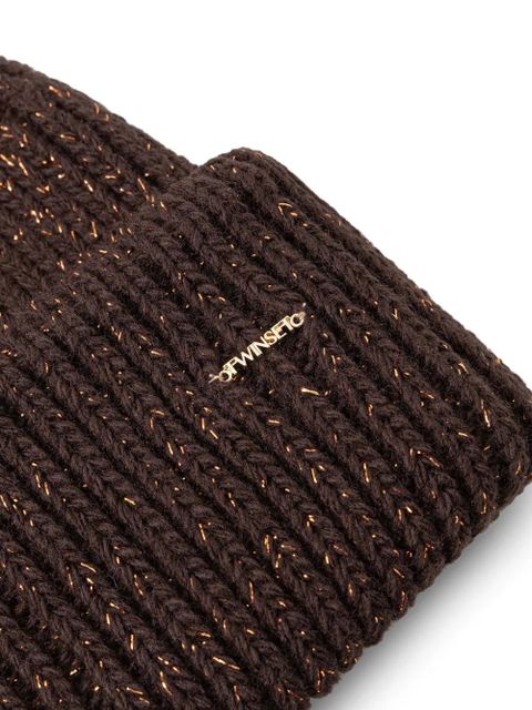 TWINSET ribbed-knit lurex-detail beanie hat - Brown - zdjęcie produktu nr 2