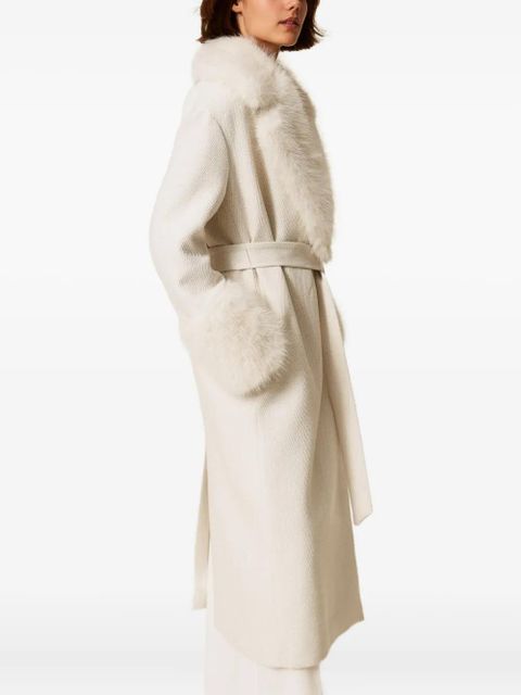 TWINSET faux-fur-trimmed belted coat - Neutrals