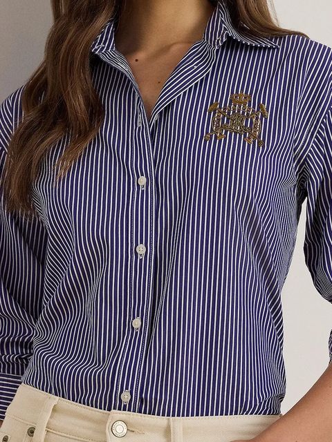 Lauren Ralph Lauren koszula bawełniana damska kolor niebieski regular z kołnierzykiem klasycznym 200P03513 - zdjęcie produktu nr 2