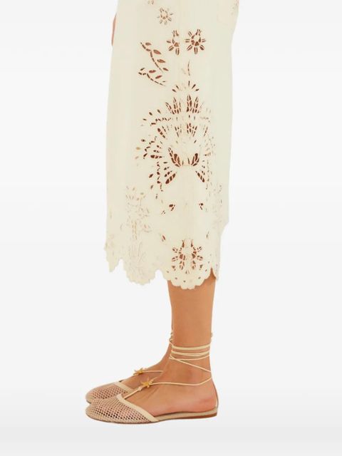 FARM Rio laser-cut scallop long skirt - Neutrals