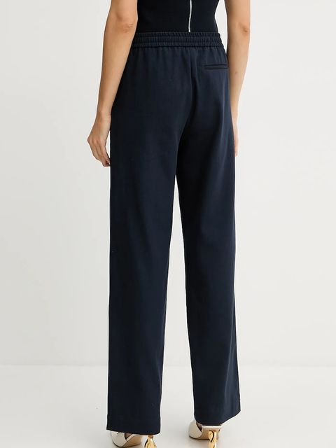 BOSS spodnie bawełniane damskie kolor granatowy proste high waist 50543268