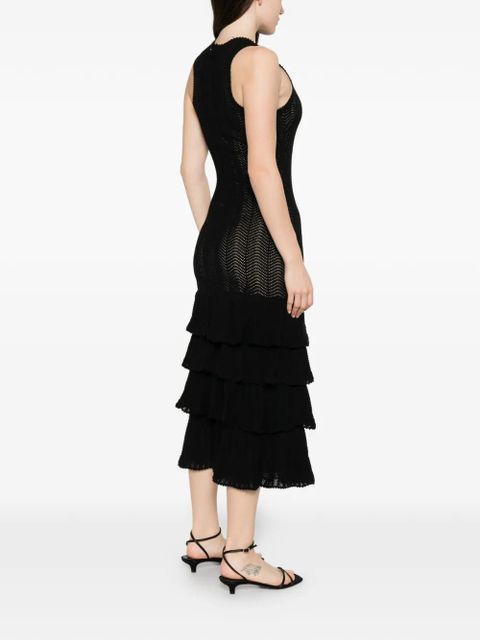 TWINSET pointelle-knit ruffled midi dress - Black