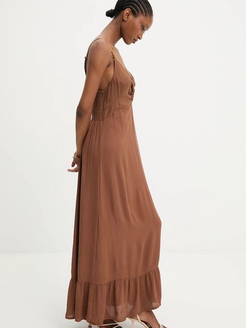 Answear.LAB sukienka bawełniana kolor brązowy maxi rozkloszowana