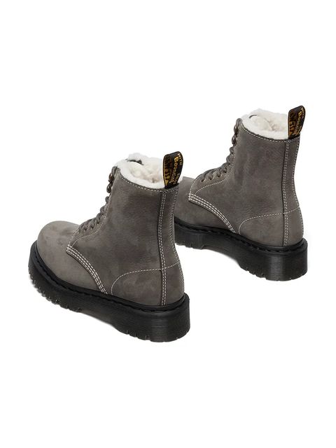 Dr. Martens workery skórzane 1460 Pascal Bex Fur Lined damskie kolor szary na platformie DM41419020