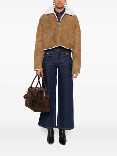 Maje shearling-collared jacket - Brown