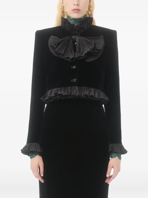 Valentino Garavani cropped jacket in sablé velvet - Black