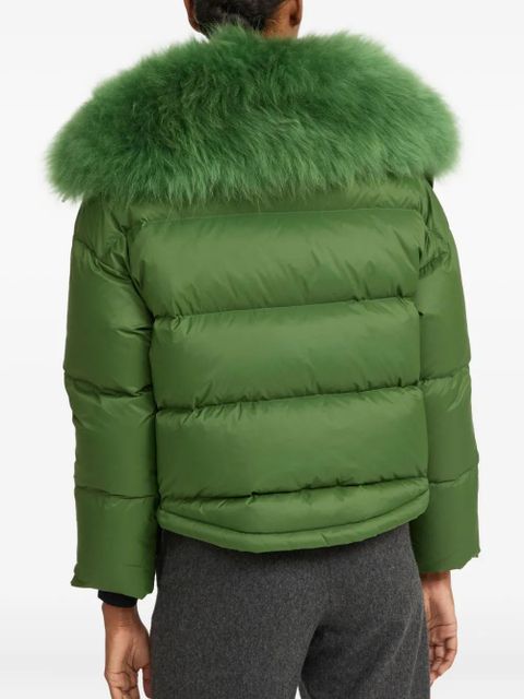 Yves Salomon lambshearlking-trimmed puffer jacket - Green