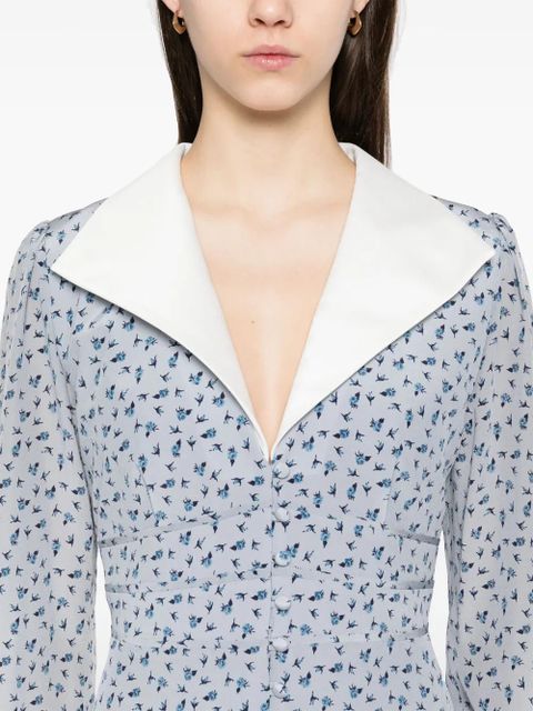 Alessandra Rich rose-print midi dress - Blue