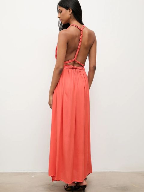 Answear.LAB sukienka kolor pomarańczowy maxi rozkloszowana