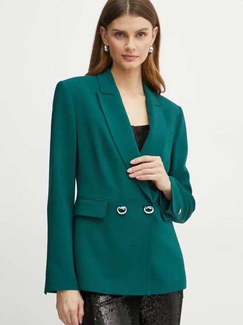 Pinko marynarka kolor zielony dwurzędowa gładka 103890 A21H