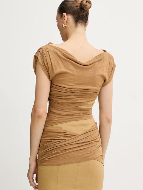 Pinko sukienka lniana kolor beżowy mini dopasowana 104872 A2GF - zdjęcie produktu nr 2