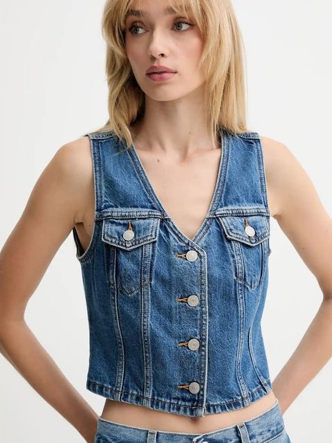 Levi's kamizelka jeansowa kolor niebieski jednorzędowa A8682 - zdjęcie produktu nr 2