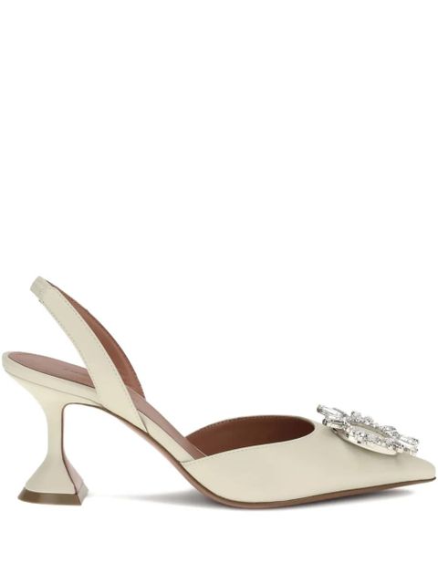 Amina Muaddi 70mm Begum crystal-embellished slingback mules - Neutrals - zdjęcie produktu nr 1