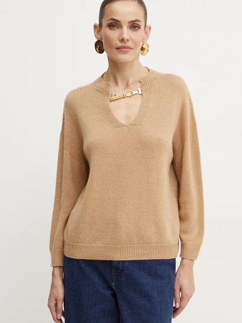 Simona Corsellini sweter wełniany damski kolor beżowy lekki A24CPMGG03 - zdjęcie produktu nr 1