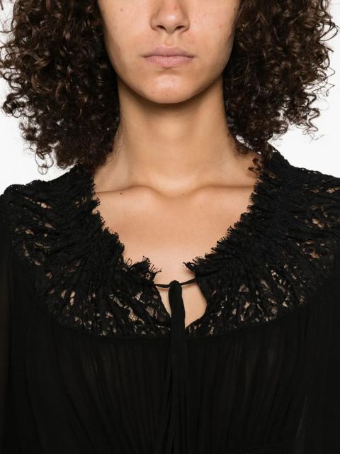 Chloé lace-trimmed pleated blouse - Black